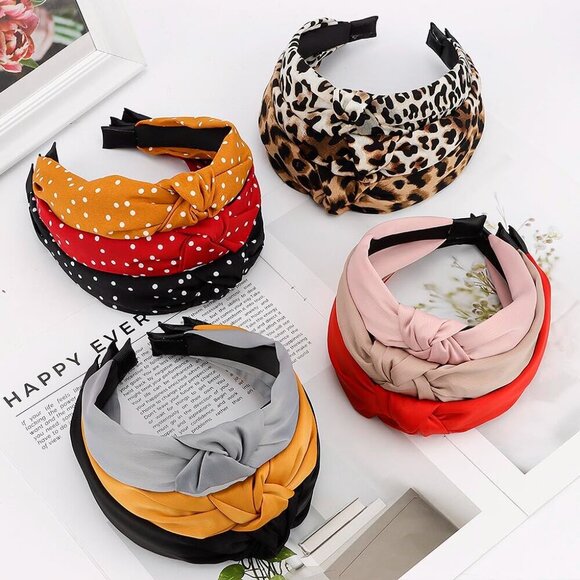 Top Knot Headbands for Women Girls Solid Color Turban Wide Hairbands 12 Pack main image 7